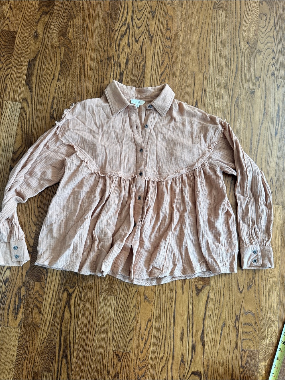 Easel Boho chic Peasant Relaxed peach small long sleeve top